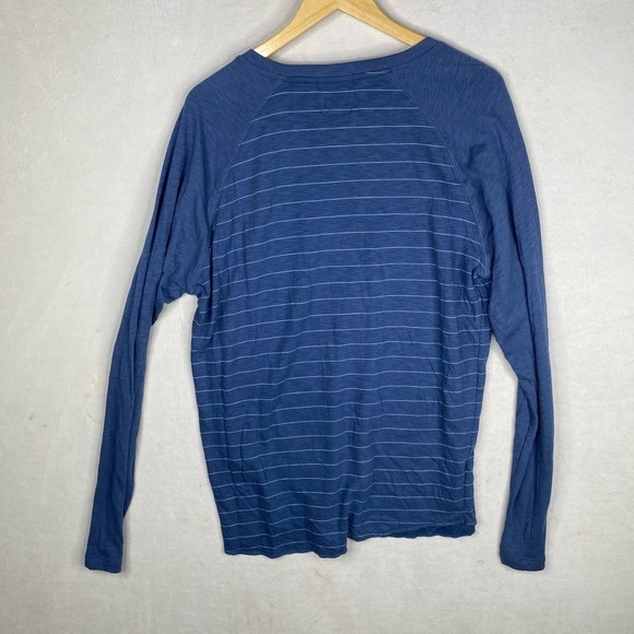 Marine Layer Blue Stripped Double Knit Baseball Raglan Long Sleeve Size Large - Picture 3 of 5